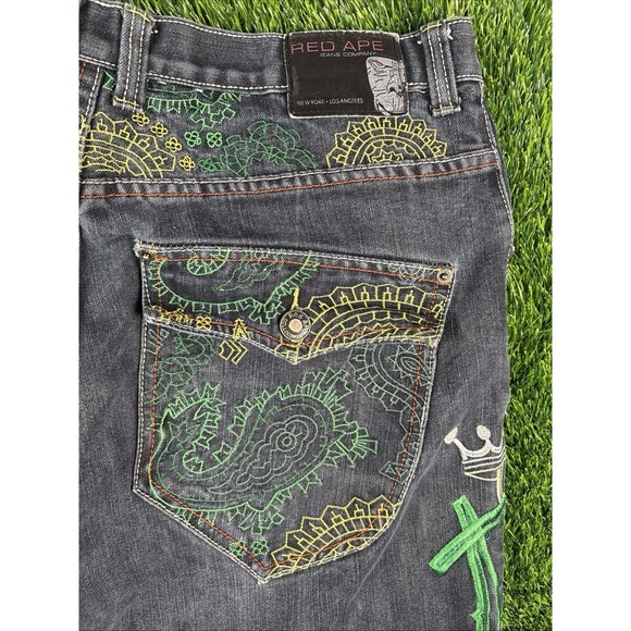Vintage Y2K Red Ape Baggy Jeans Mens 36x30 Embroidered Logo Skater Punk Grunge